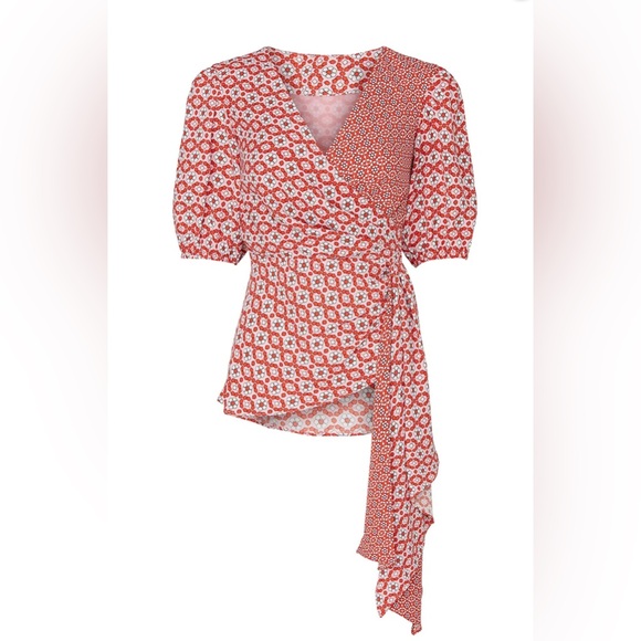 Sachin + Babi Tops - Sachin + Babi Red Patterned Wrap Blouse